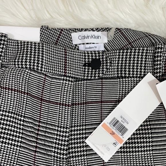NWT Calvin Klein Mid Rise Modern Ankle Plaid Houndstooth Career Pants Size 2P - Picture 6 of 7